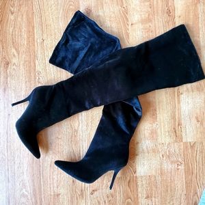 PLT 8 Thigh High Pull On Velvet Boots Heels